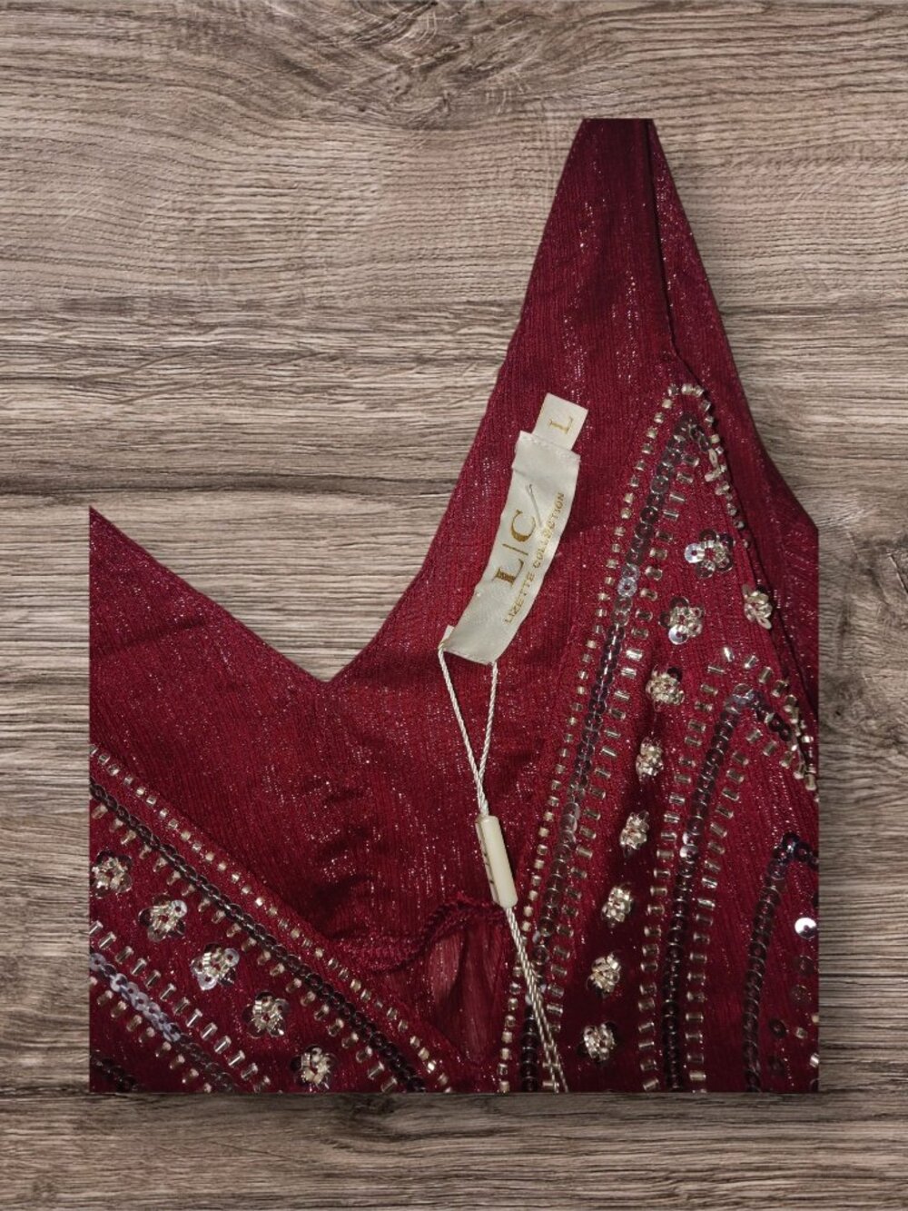 IZI Collection Embellished Burgundy Sparkle Tank Top Size Large NWT - Picture 2 of 2